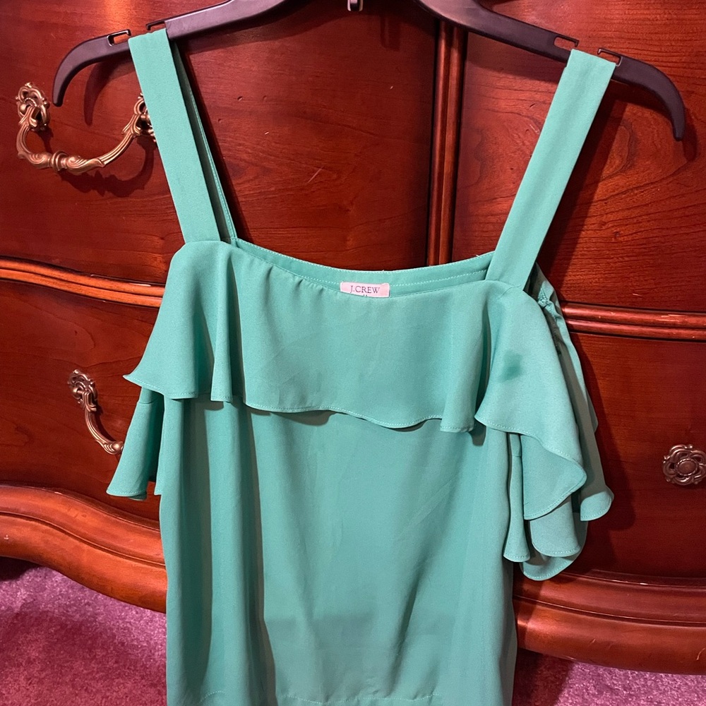 J. Crew Women's Green Ruffle Blouse